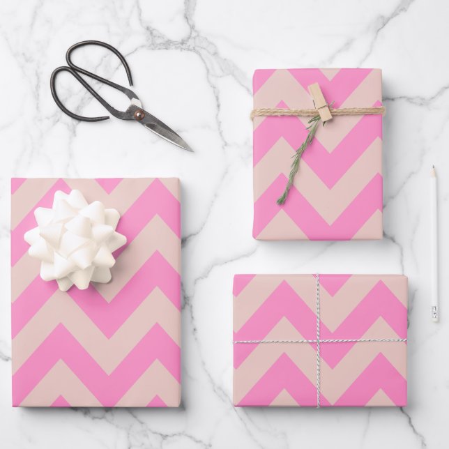 Zigzag Pattern Peach And Pink Chevron Wrapping Paper Sheets (Front)