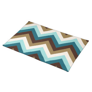 Zigzag Pattern Teals, Brown, Gold & Cream Cloth Placemat