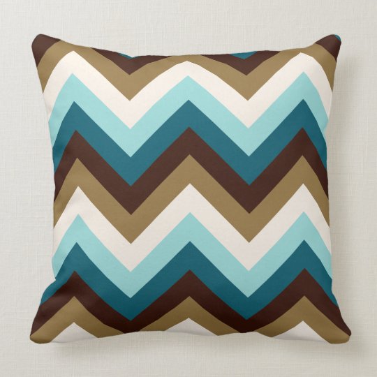 Zigzag Pattern Teals Brown Gold Cream Throw Pillow Zazzle Com