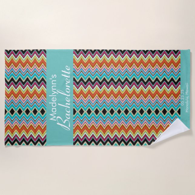 Zigzag Pattern Wedding Party Favor Personalized   Beach Towel (Front)