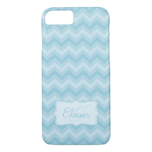 Zigzag patterned blue name initial iphone case (Back)