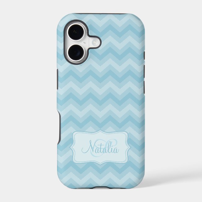 Zigzag patterned blue name initial iphone case (Back)