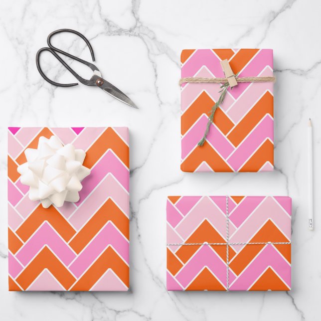 Zigzag Pink And Orange Chevron Wrapping Paper Sheets (Front)