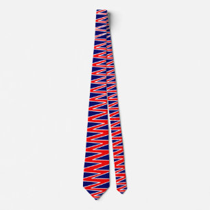 Zigzag - Red and White on Dark Blue 000066 Neck Tie
