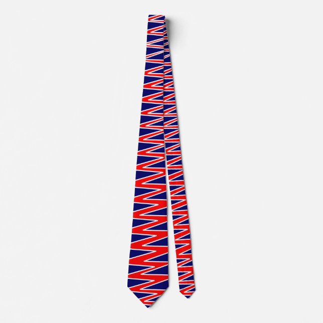 Zigzag - Red and White on Dark Blue 000066 Neck Tie (Front)
