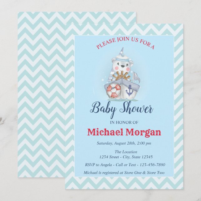 Zigzag,Sailor,Ahoy It's a BOY Baby Shower Invitation (Front/Back)
