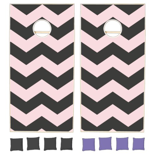 Zigzag Striped Pink Whisper and Black Cornhole Set