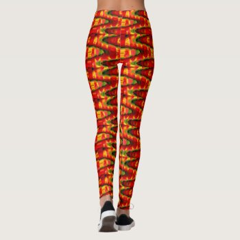 Zigzag Swirls  Red  Yellow And Green Leggings by artinphotography at Zazzle