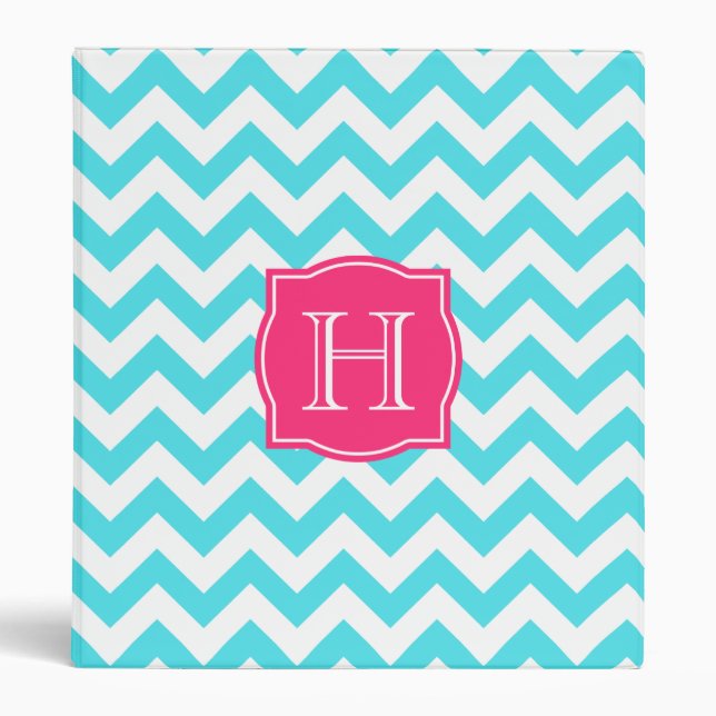 Zigzag Turquoise and Pink Custom Monogram 3 Ring Binder (Front)