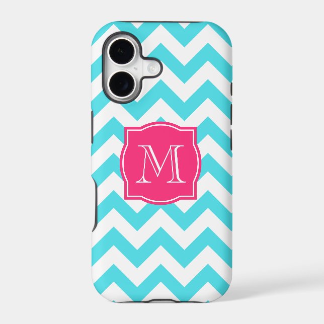 Zigzag Turquoise and Pink Custom Monogram Iphone Case (Back)