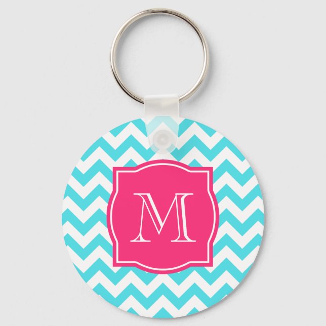 Zigzag Turquoise and Pink Custom Monogram Keychain (Front)