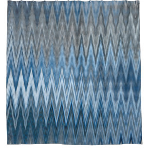 Zigzag Wavy Navy Blue Silver Grey Gray Pattern Shower Curtain