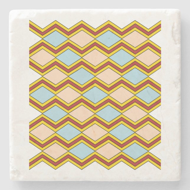 Zigzags and Diamonds Abstract Art Stone Coaster (Front)