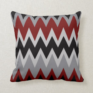 Zigzags in Red Gray & Black Throw Pillow