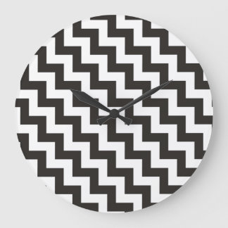 Zigzags Round Wall Clock, Black and White Chevrons Large Clock