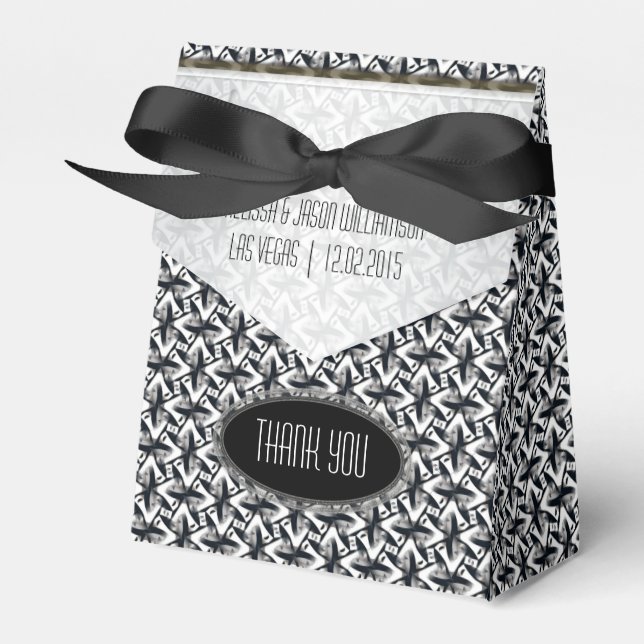 Zigzagy Black White Batik Party Favor Boxes (Front Side)