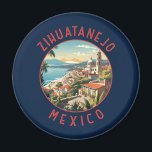Zihuatanejo Mexico Retro Distressed Circle Magnet<br><div class="desc">Zihuatanejo retro vector travel design. It’s known for its beaches,  like the sweeping Playa La Ropa,  which is backed by palm trees.</div>
