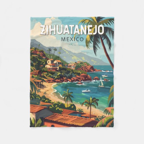 Zihuatanejo Mexico Travel Art Vintage Fleece Blanket