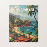 Zihuatanejo Mexico Travel Art Vintage Jigsaw Puzzle<br><div class="desc">Zihuatanejo retro vector travel design. It’s known for its beaches,  like the sweeping Playa La Ropa,  which is backed by palm trees.</div>