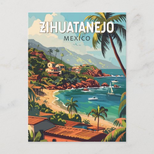 Zihuatanejo Mexico Travel Art Vintage Postcard
