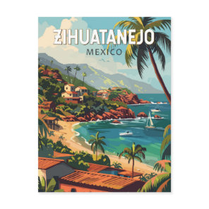 Zihuatanejo Mexico Travel Art Vintage Postcard