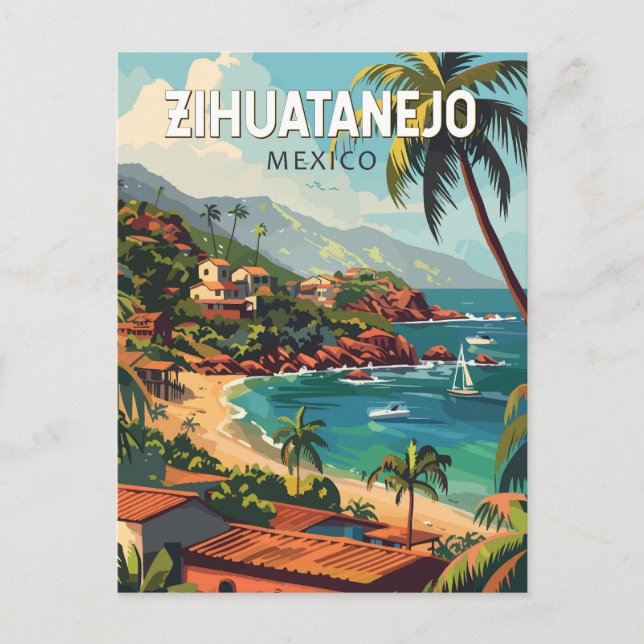 Zihuatanejo Mexico Travel Art Vintage Postcard (Front)