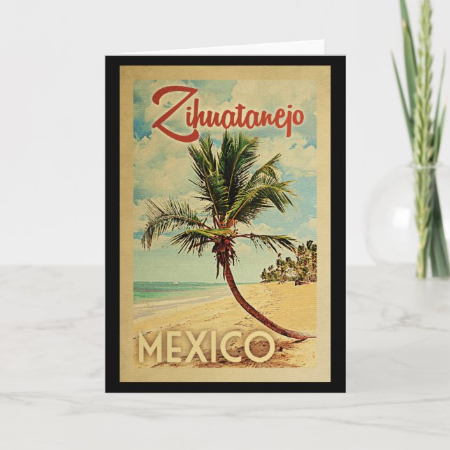 Zihuatanejo Palm Tree Vintage Travel Card (Front)