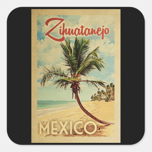 Zihuatanejo Palm Tree Vintage Travel Square Sticker