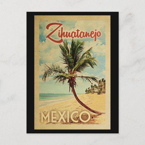 Zihuatanejo Postcard Palm Tree Vintage Travel
