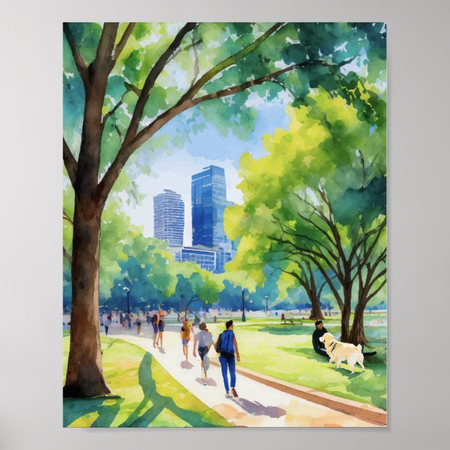 Zilker Park Austin Texas Watercolor Poster (Front)