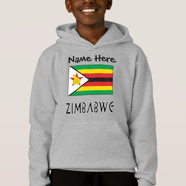 Zimbabwe and Zimbabwe Flag with Your Name Kids Hoodie (Front)