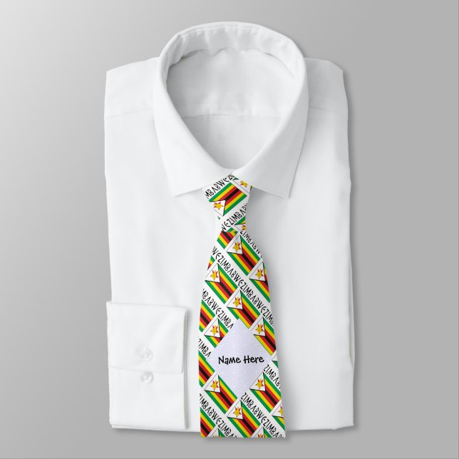 Zimbabwe and Zimbabwean Flag Tiled with Your Name  Neck Tie (Tied)