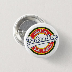 Zimbabwe backpacker world traveler logo. button