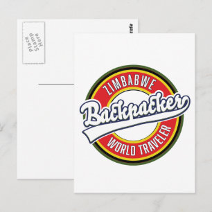 Zimbabwe backpacker world traveler logo. postcard