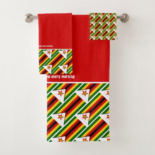 ZIMBABWE FLAG Customized Scripture RED Bath Towel Set