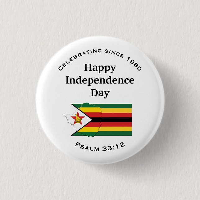 ZIMBABWE FLAG Happy Independence Day WHITE Button (Front)
