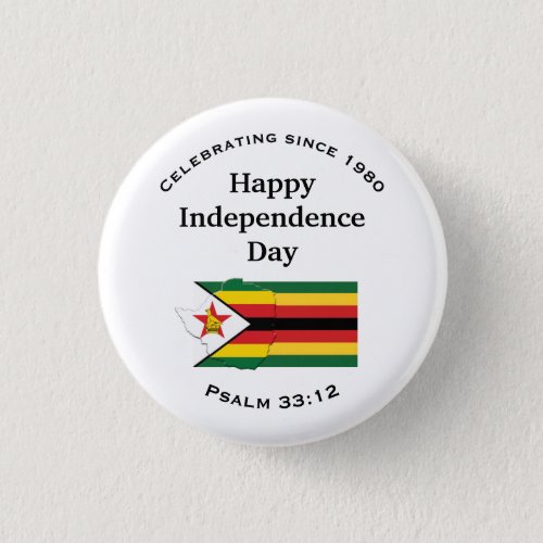 ZIMBABWE FLAG Happy Independence Day WHITE Button