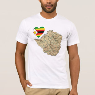 Zimbabwe Flag Heart and Map T-Shirt