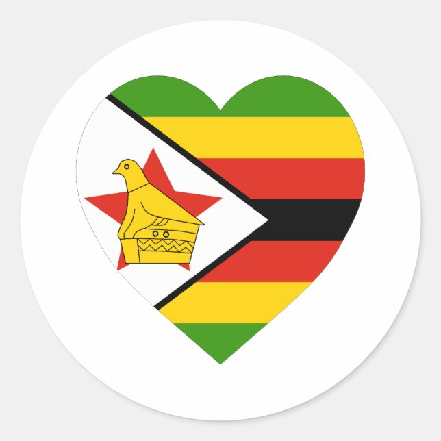Zimbabwe Flag Heart Classic Round Sticker (Front)