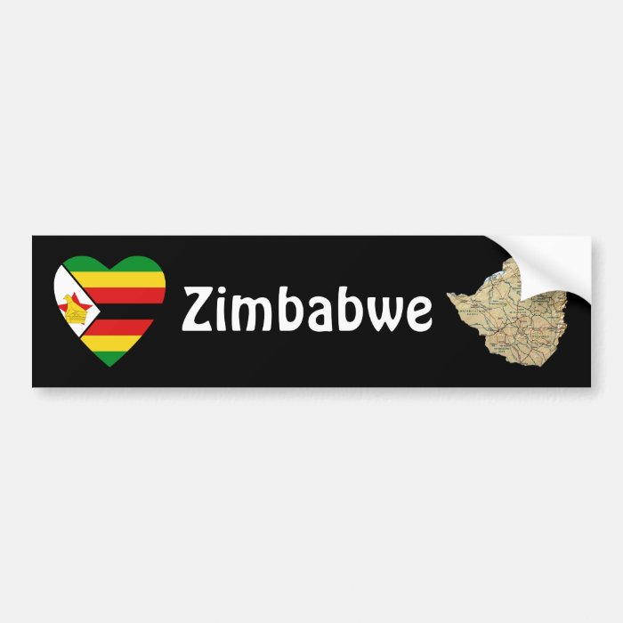 Zimbabwe Flag Heart + Map Bumper Sticker