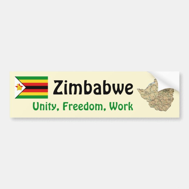 Zimbabwe Flag + Map Bumper Sticker (Front)