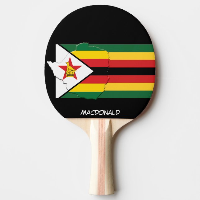 ZIMBABWE FLAG & MAP Personalized BLACK Ping Pong Paddle (Front)
