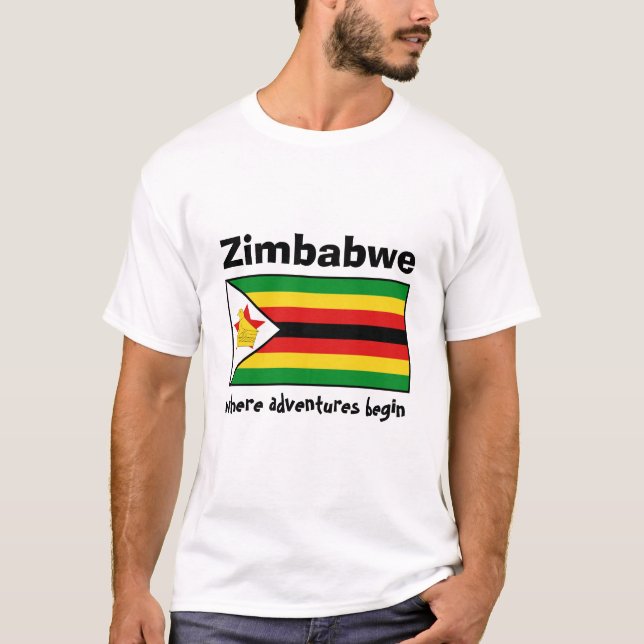 Zimbabwe Flag + Map + Text T-Shirt (Front)