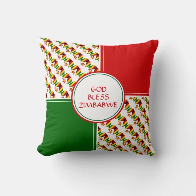 ZIMBABWE FLAG Patriotic God Bless Throw Pillow (Front)