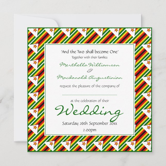 ZIMBABWE FLAG Personalized Wedding Celebration Invitation (Front)