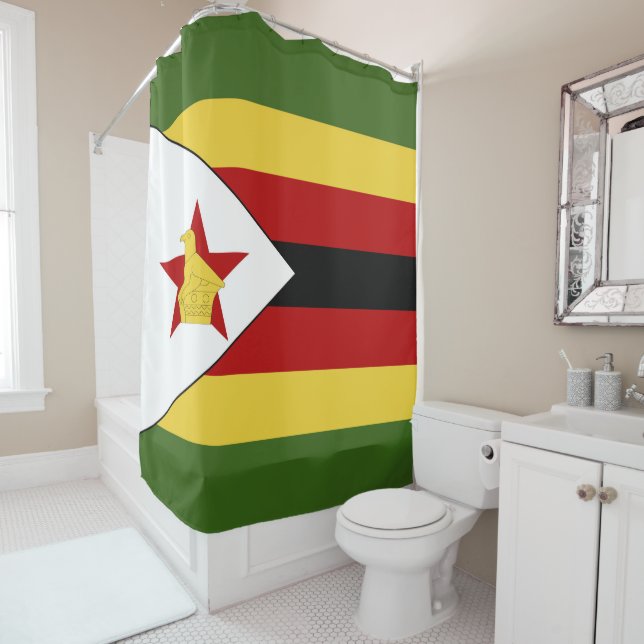 Zimbabwe flag shower curtain (In Situ)