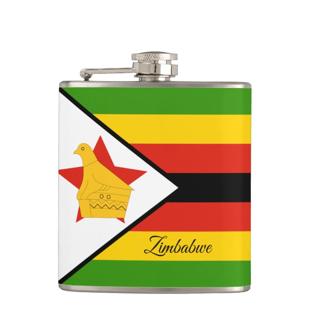 Zimbabwe Flag & travel Zimbabwe /sports fans Flask (Front)