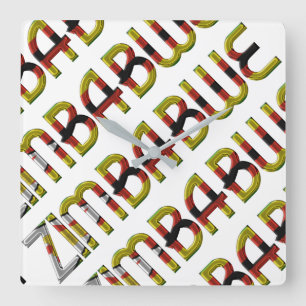Zimbabwe Flag Typography Pattern African Country Square Wall Clock