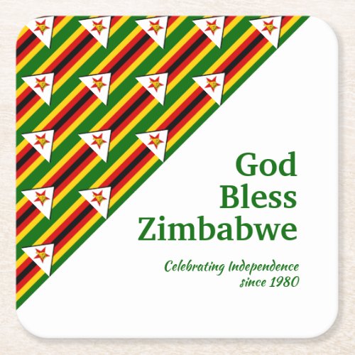 ZIMBABWE FLAG with Customizable Text GOD BLESS Square Paper Coaster