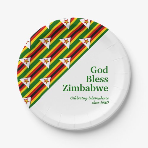 ZIMBABWE FLAG with Customized Text GOD BLESS Paper Plates